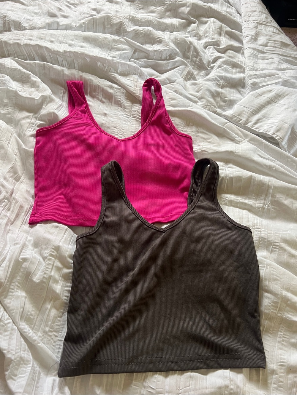 Shein Pink and Dark Brown/Gray Ribbed Tank Crop Tops - Set of 2